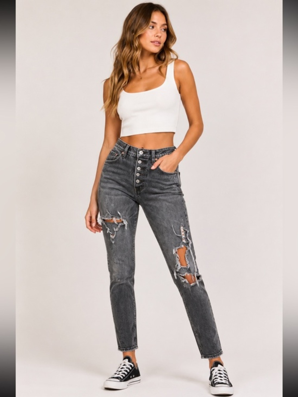 Levi’s Altered 501 Skinny Distressed Gray Jeans Women’s 27 x 28